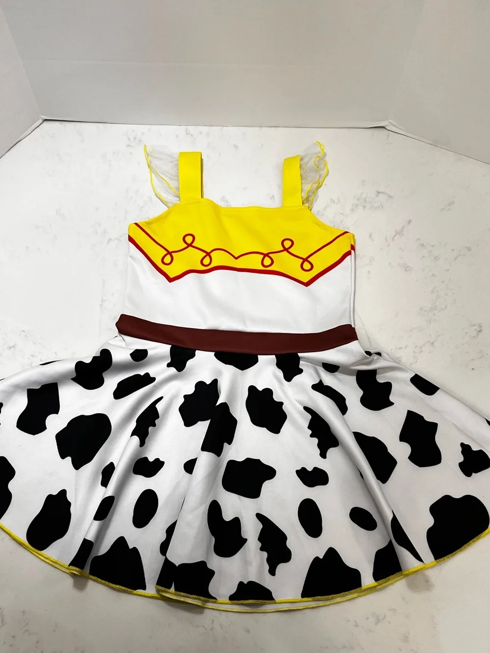 Cowprint Sheriff-Inspired Dress in Yellow, Blue & White - Picture 3 of 14